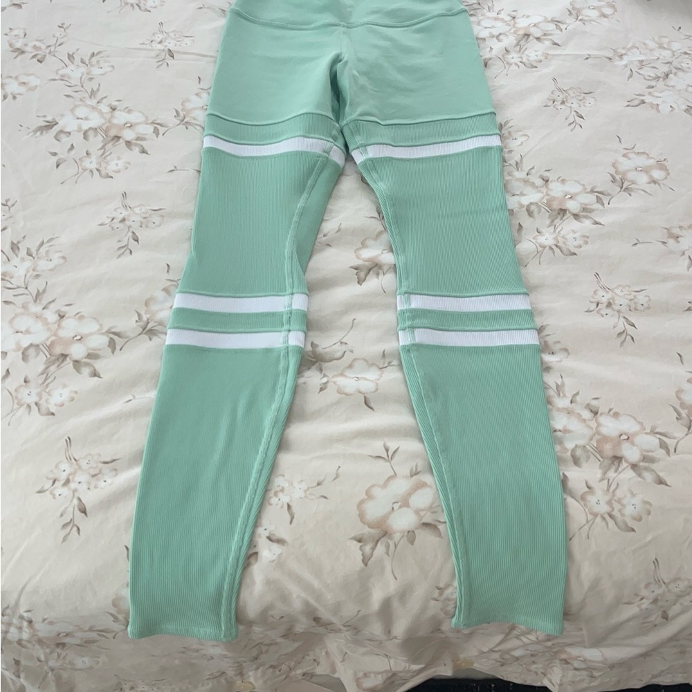 ALO Mint Green Leggings with White Stripes